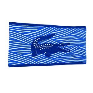 Lacoste Blue Alligator Beach Towel 3ft X 6ft 100% Cotton Geometric White Stripes